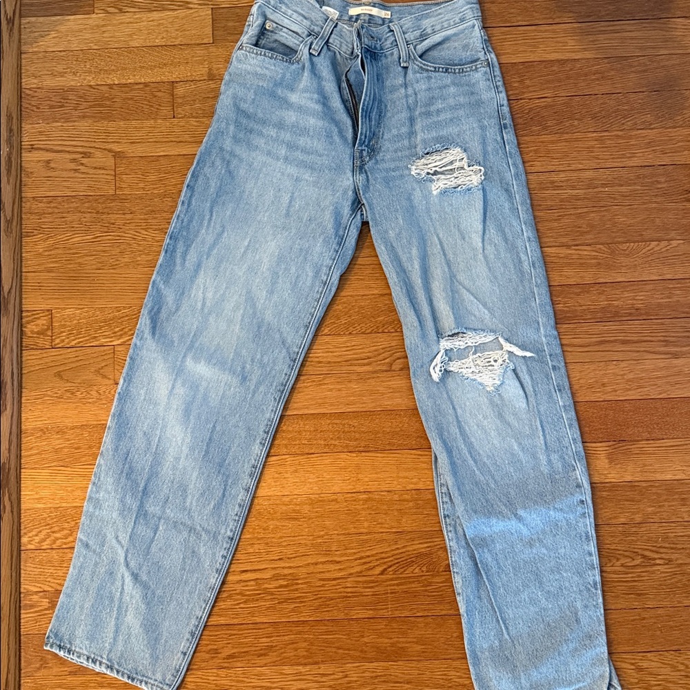 Levi's Light Blue Distressed High-Rise Mom Jeans